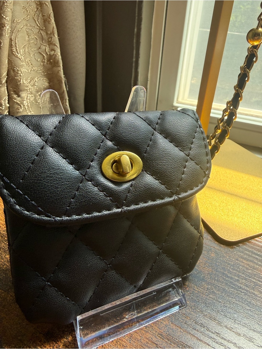 Quilted Black Crossbody Bag with Gold Turn-Lock